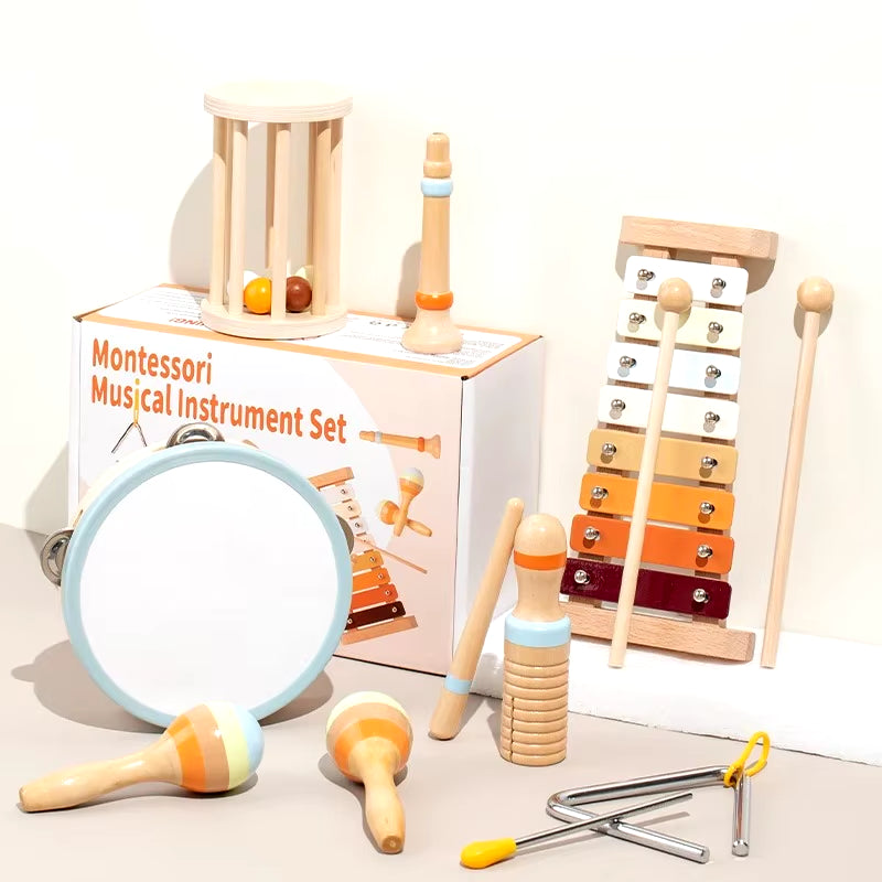 Instrumentos musicales para bebé, juguetes de madera, instrumentos de percusión Montessori