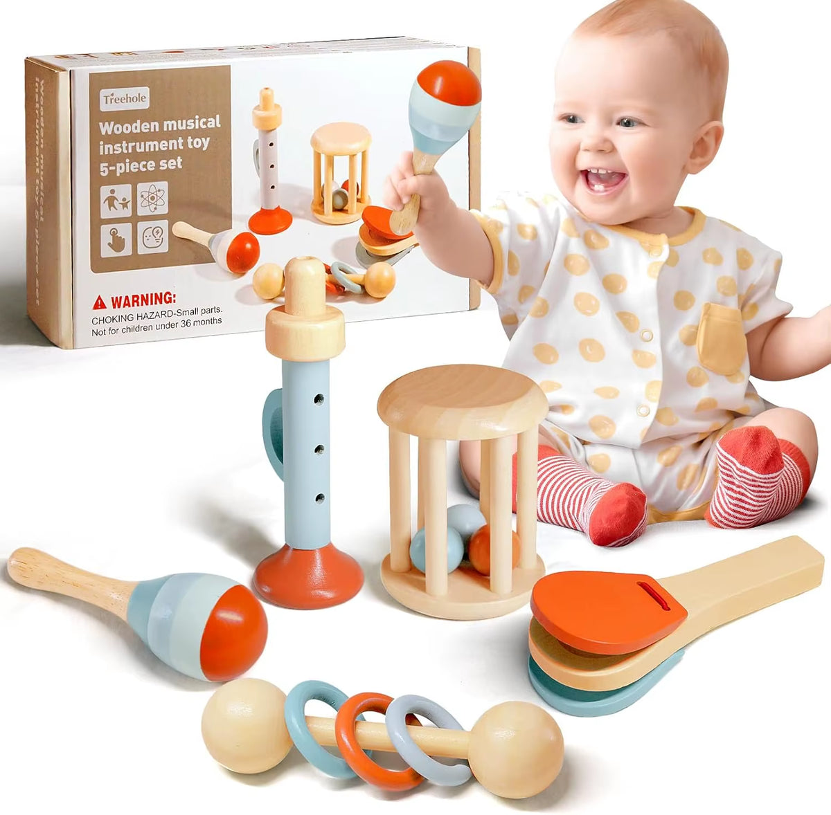 Instrumentos musicales para bebé, juguetes de madera, instrumentos de percusión Montessori